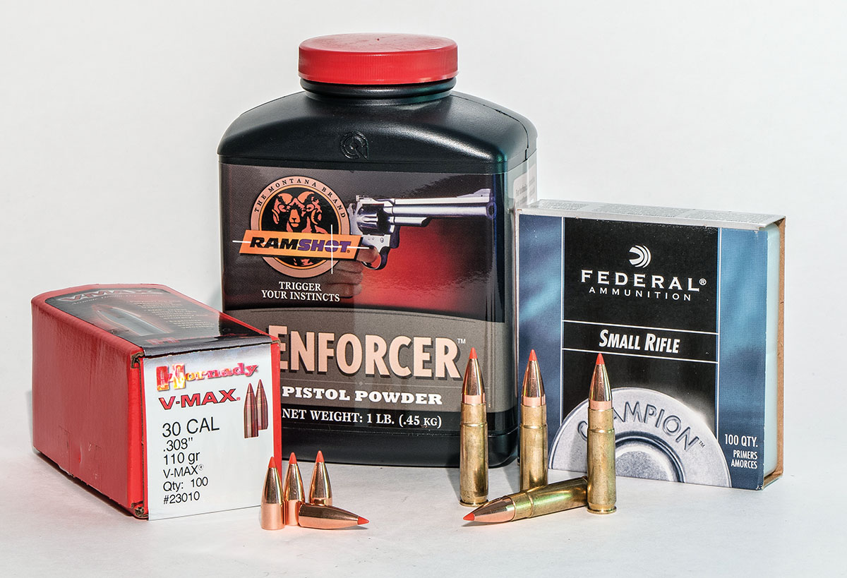 This combination of Ramshot Enforcer and Hornady’s 110-grain V-MAX bullets provided nearly identical 1.5-MOA performance out of the AR and bolt-action test rifles.